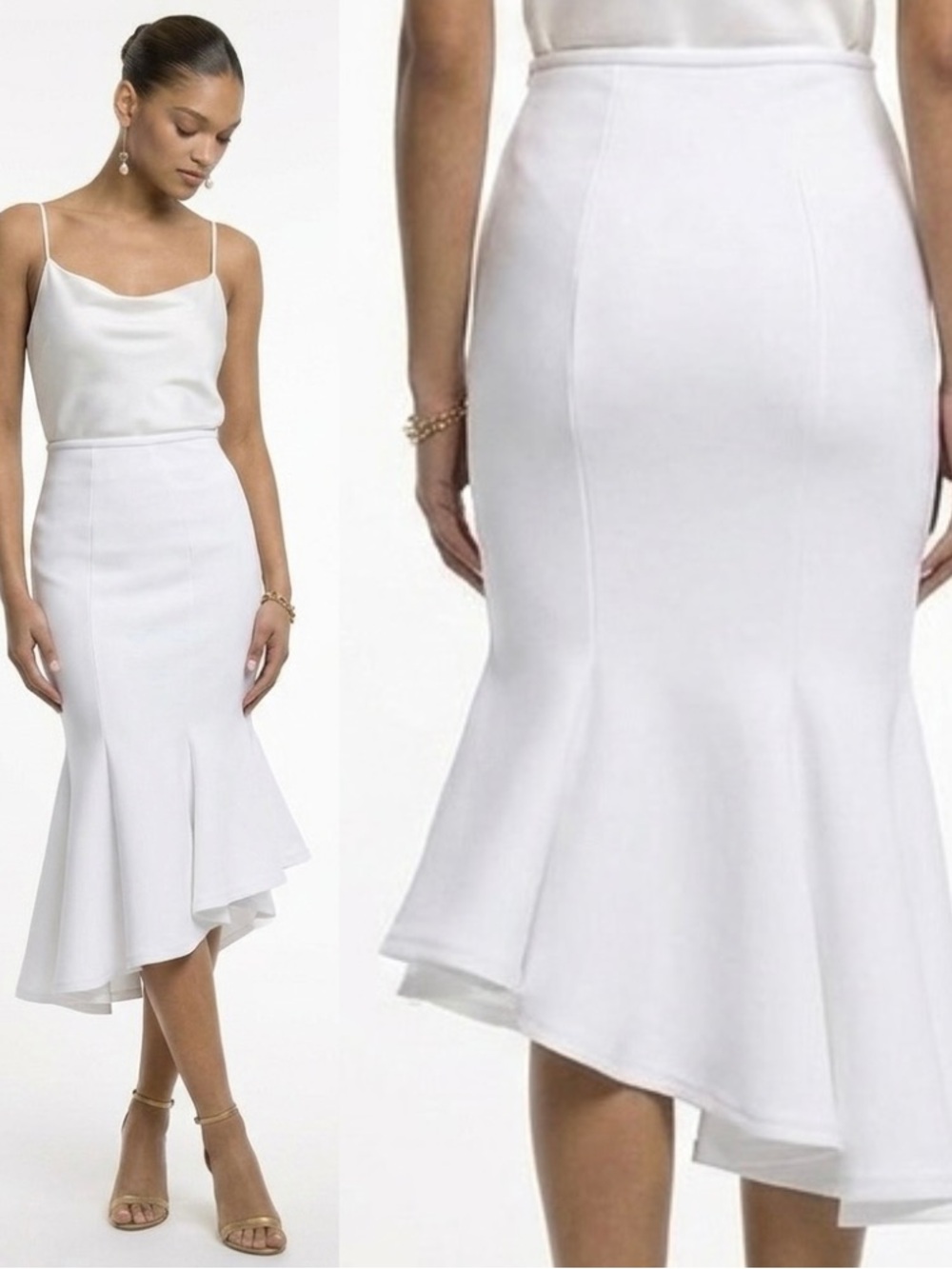 NWT Cynthia Rowley Mermaid White Skirt Asymmetric Fluted Hem Skirt $325 Size 0